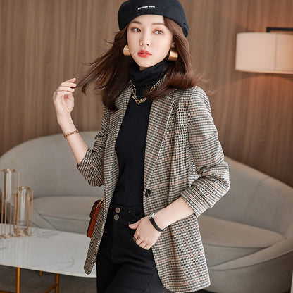 Women's Retro Long-sleeved Houndstooth Suit Jacket